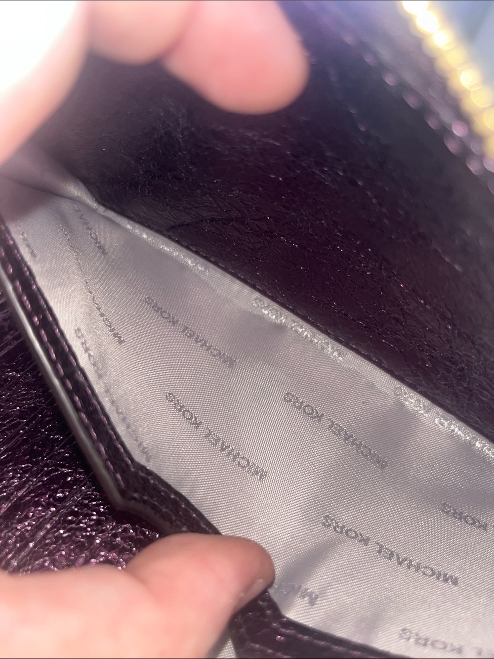 Michael Kors Dawson Pyramid Quilted Purple Metallic Wristlet - Picture 7 of 9